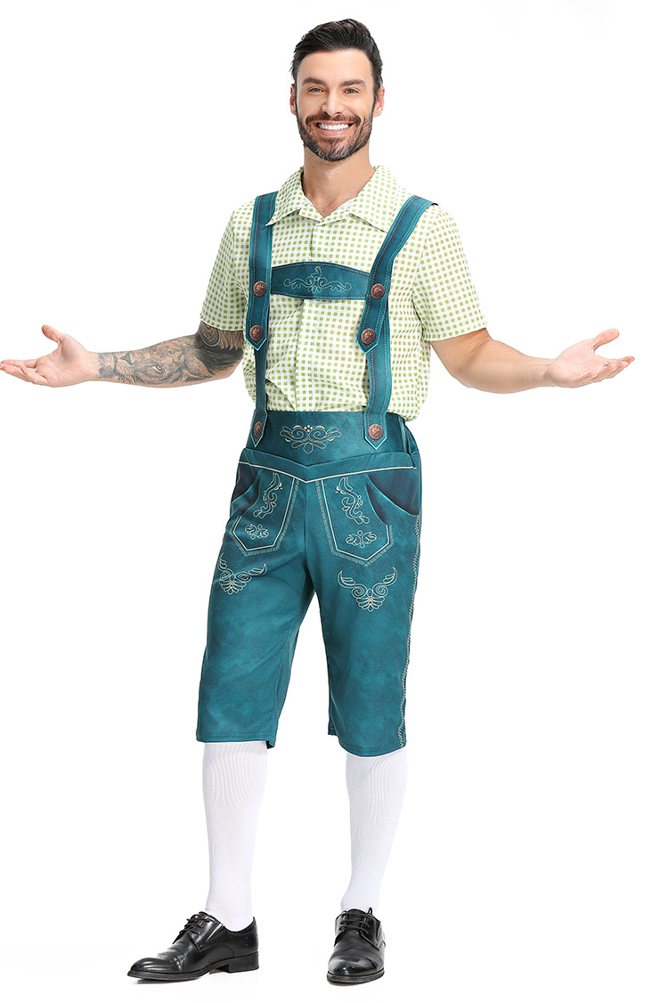 Mens Traditional Bavarian Lederhosen Costume Set with Embroidered Design